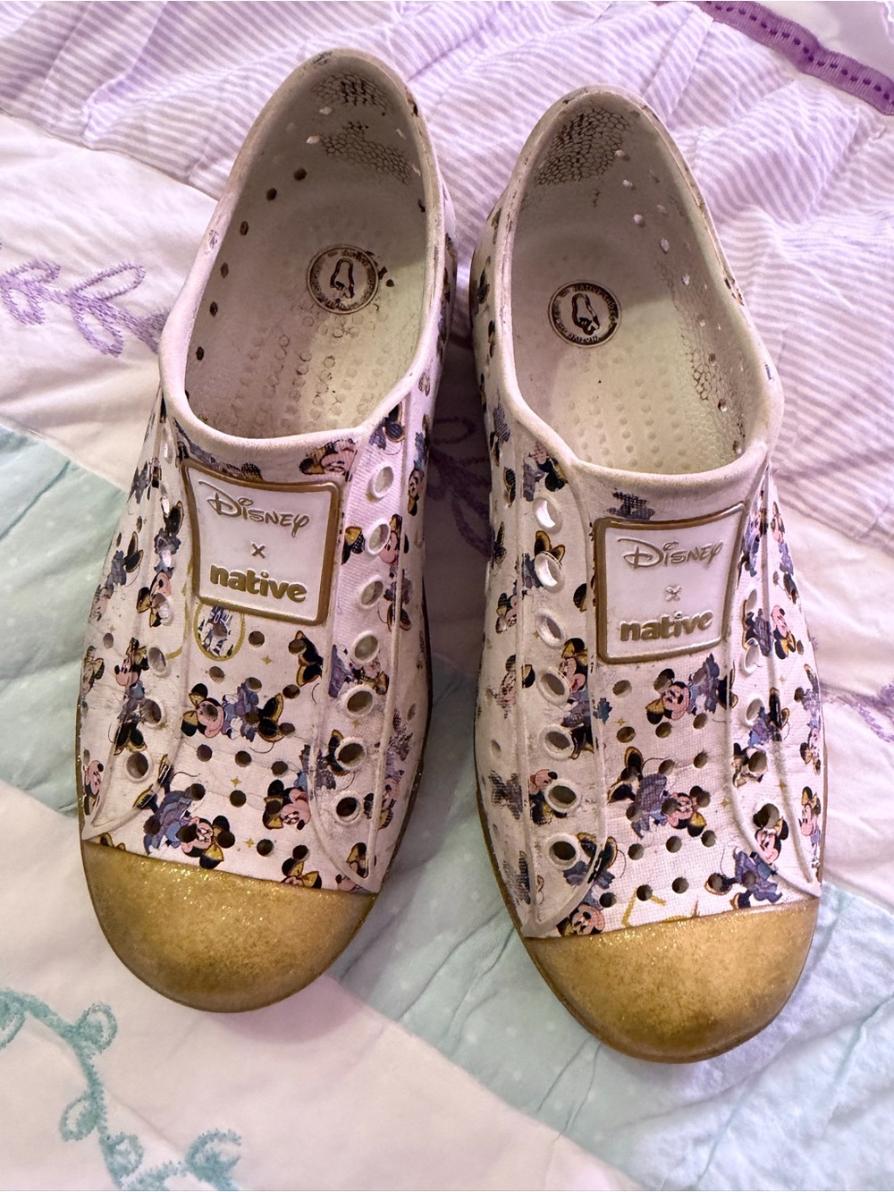 Native Kids Disney Pink Sneakers with Gold Toe Caps